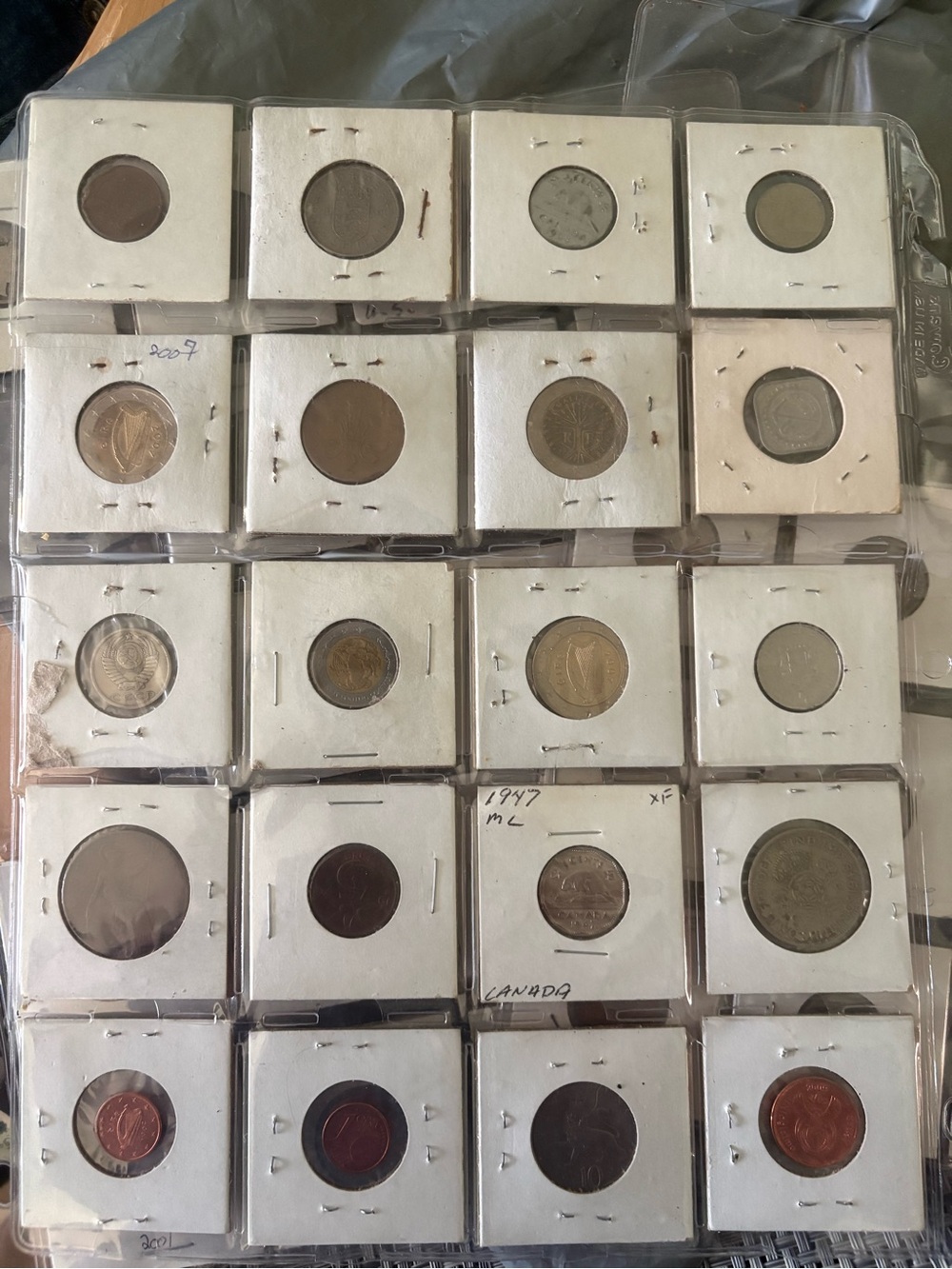 Mixed Coin Collection in Protective 2x2 Holders - Assorted Metallic Tones